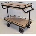 Industrial Design Serving Trolley Cast Iron wheels Mango Wood Lime Finsih